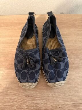 Coach Navy Monogram Espadrille Tassel Flats